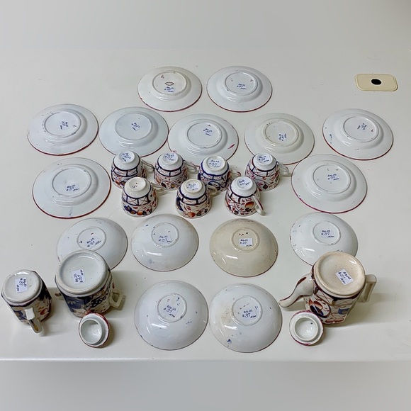 19th Century Vtg Gaudy Welsh Oyster Pattern 25 Piece Miniature Child’s Tea Set - Picture 6 of 16